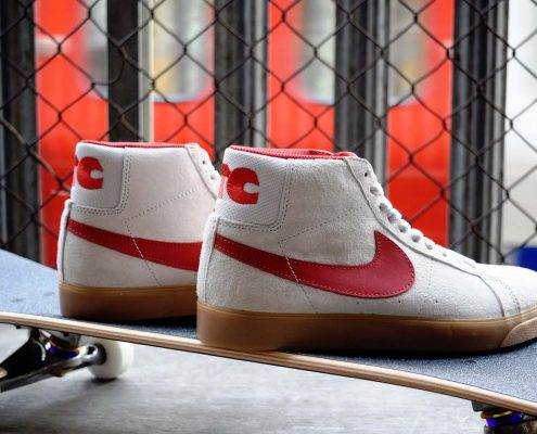 Nike SB x FTC Blazer Zoom Mid QuickStrike in Bone White and Brick House Red has arrived at BAYSIXTY6 Skate Shop